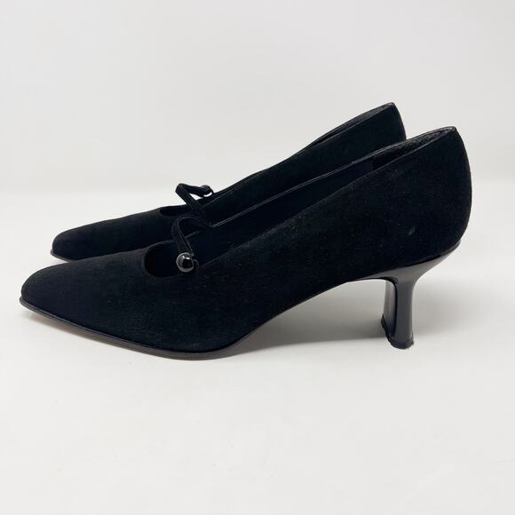 Stuart Weitzman Womens 9.5 Black Suede Mary Jane Pump Heels Square Toe Vintage - Picture 9 of 15